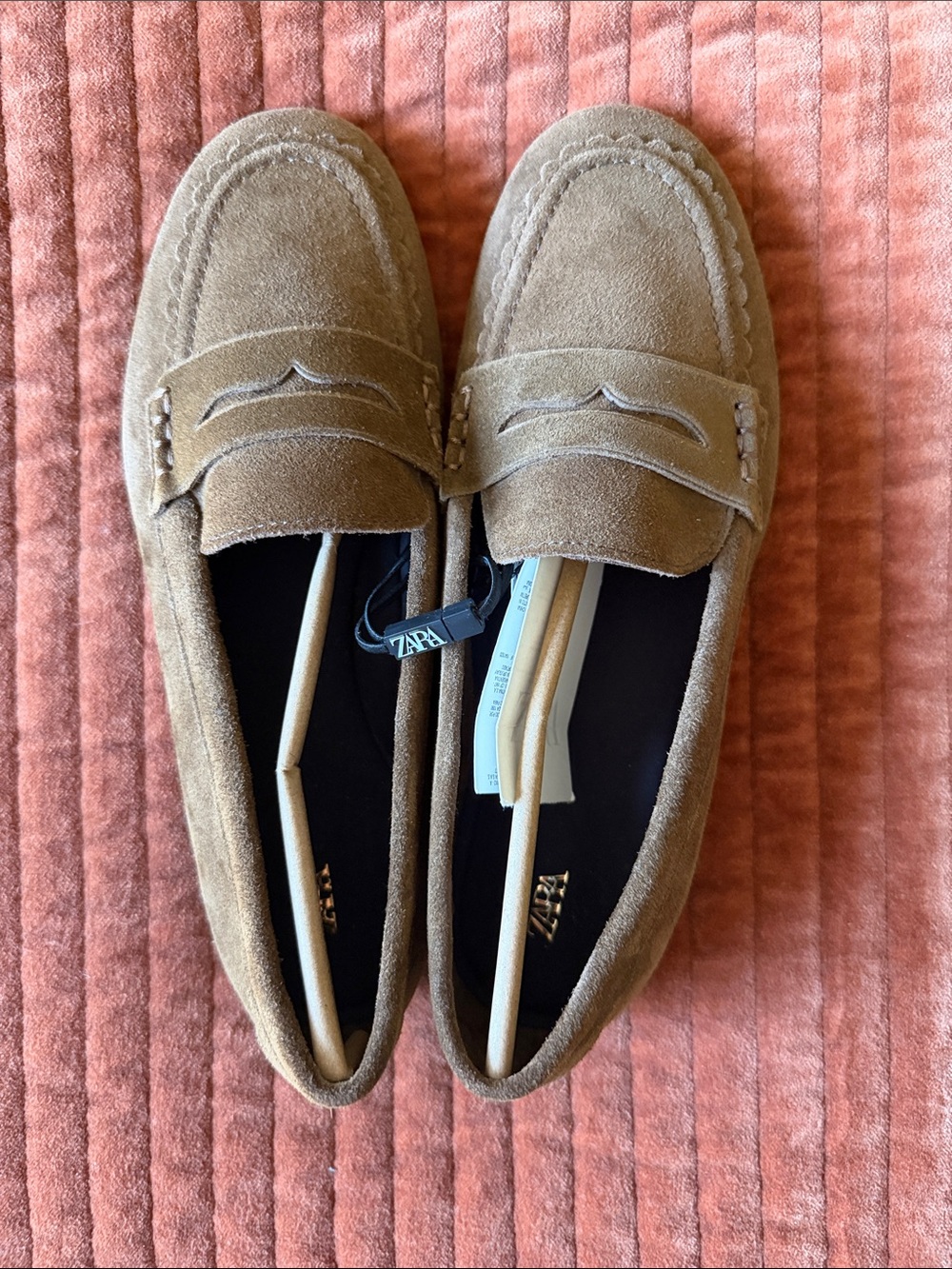 ZARA Brown Stitched Genuine Split Suede Leather Scalloped Vamp Loafer